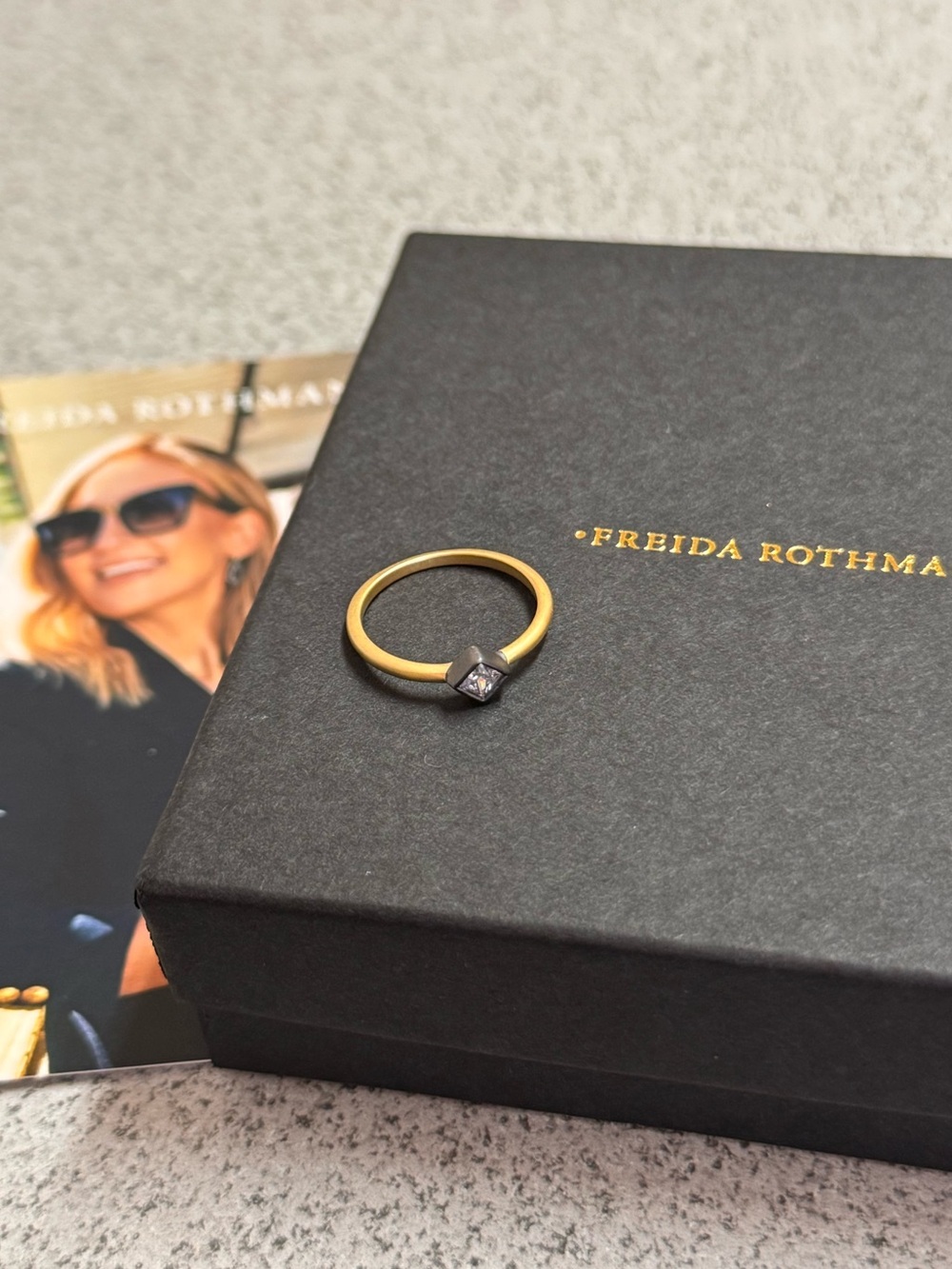 Freida Rothman Matte Gold and Rhodium Stacking Ring